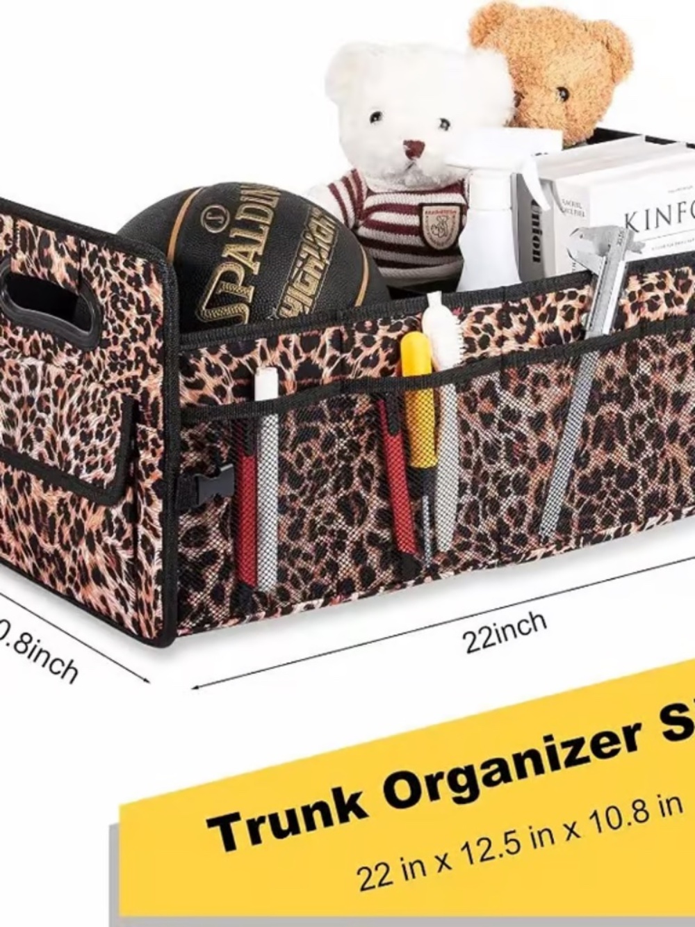 Collapsible Leopard Print Car Trunk Organizer (Multi-Compartment Storage Bin)